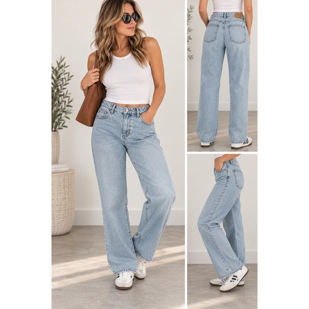 Cotton On Women Loose Straight Jean Light Wash Distressed Hem Size 14 AU 10 US